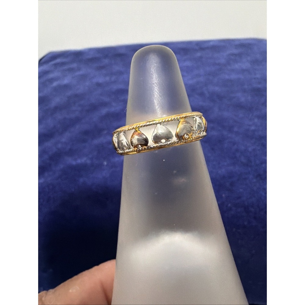 Multi-Tone 925 Sterling Silver Gold Filled Heart Design Pierced Band Ring Size 8